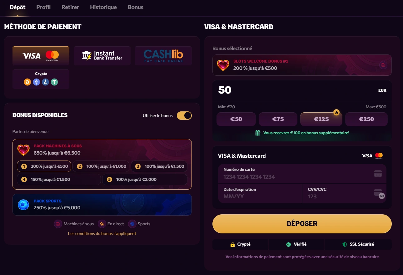 Chanze Casino Méthodes de Paiement