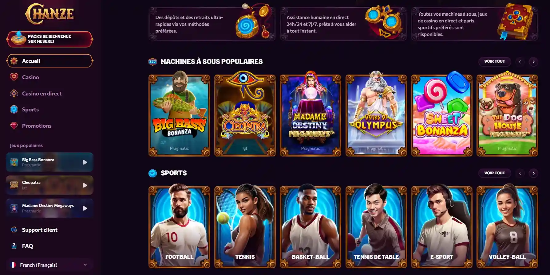 Chanze Casino Page d'accueil